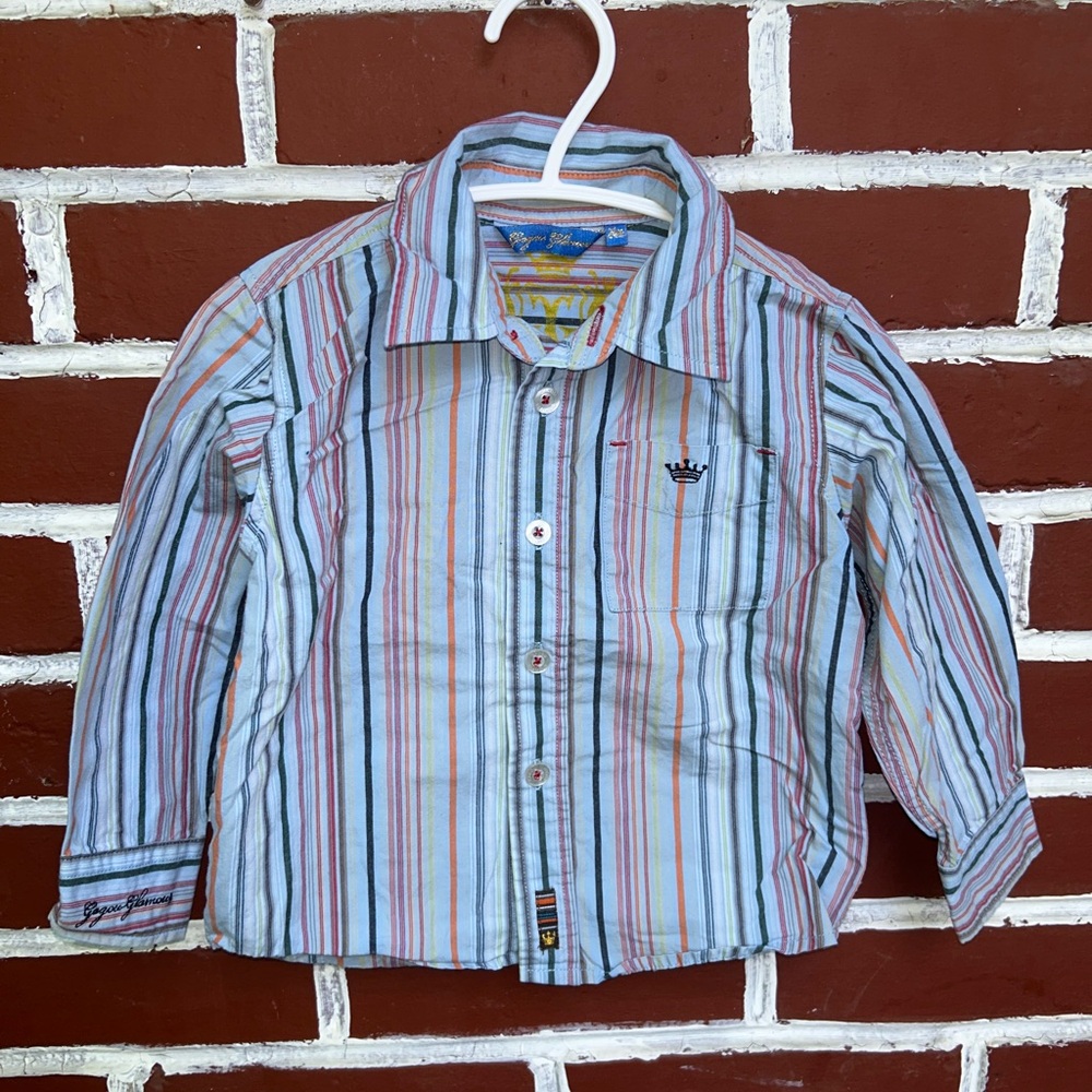 Gagou glamour | striped blue embroidered button down shirt | size 26m